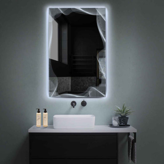 Vertical LED Mirror | Wall Switch Control | Cool White Light - Reyze Simetria Series Model 3