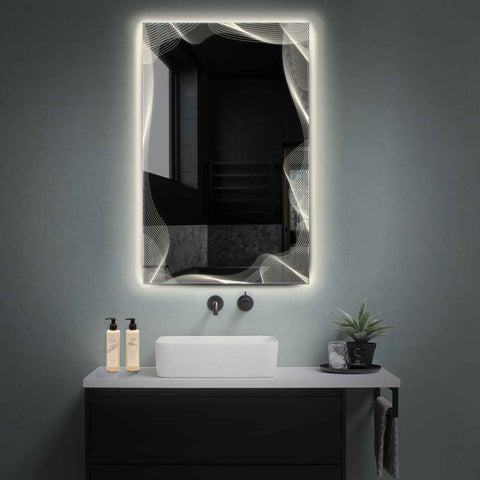 Vertical LED Mirror | Wall Switch Control | Neutral White Light - Reyze Simetria Series Model 3