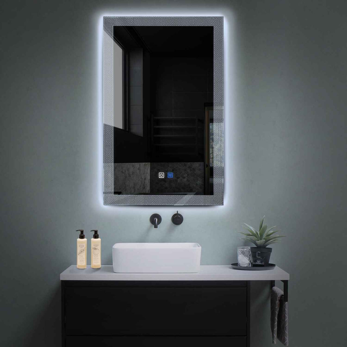 Vertical LED Mirror | Touch Buttons | Anti-Fog Function | Cool White Light - Reyze Simetria Series Model 4