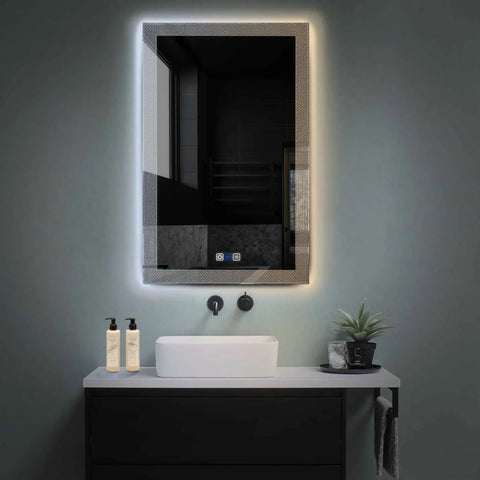 Vertical LED Mirror | Touch Buttons | Anti-Fog Function | Adjustable Color Temperature - Reyze Simetria Series Model 4