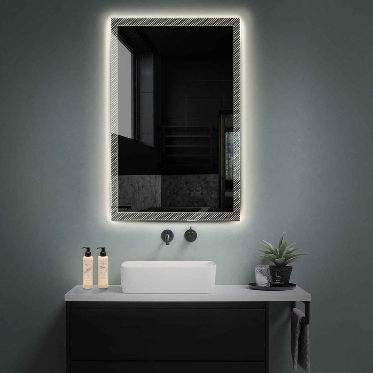 Vertical LED Mirror | Wall Switch Control | Neutral White Light - Reyze Simetria Series Model 7
