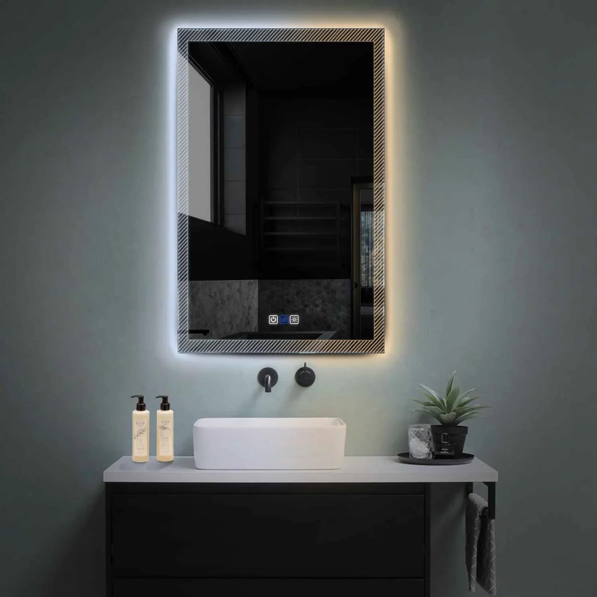 Vertical LED Mirror | Touch Buttons | Anti-Fog Function | Adjustable Color Temperature - Reyze Simetria Series Model 7