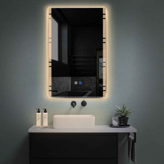 Vertical LED Mirror | Touch Buttons | Anti-Fog Function | Warm White Light - Reyze Edge Series Model 3