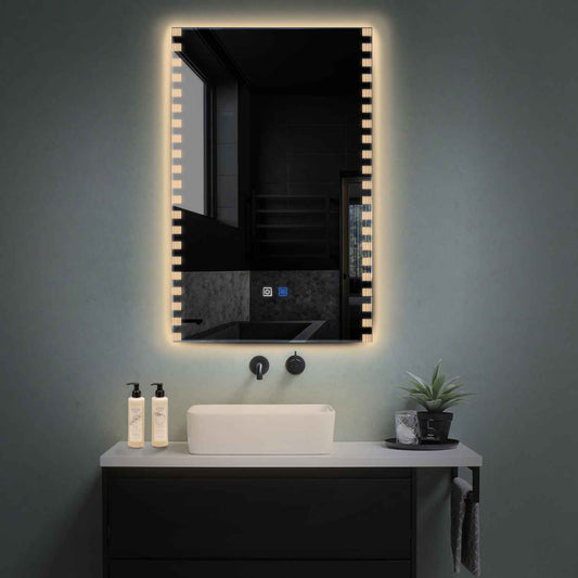 Vertical LED Mirror | Touch Buttons | Anti-Fog Function | Warm White Light - Reyze Edge Series Model 6
