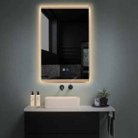 Vertical LED Mirror | Touch Buttons | Anti-Fog Function | Warm White Light - Reyze Edge Series Model 8