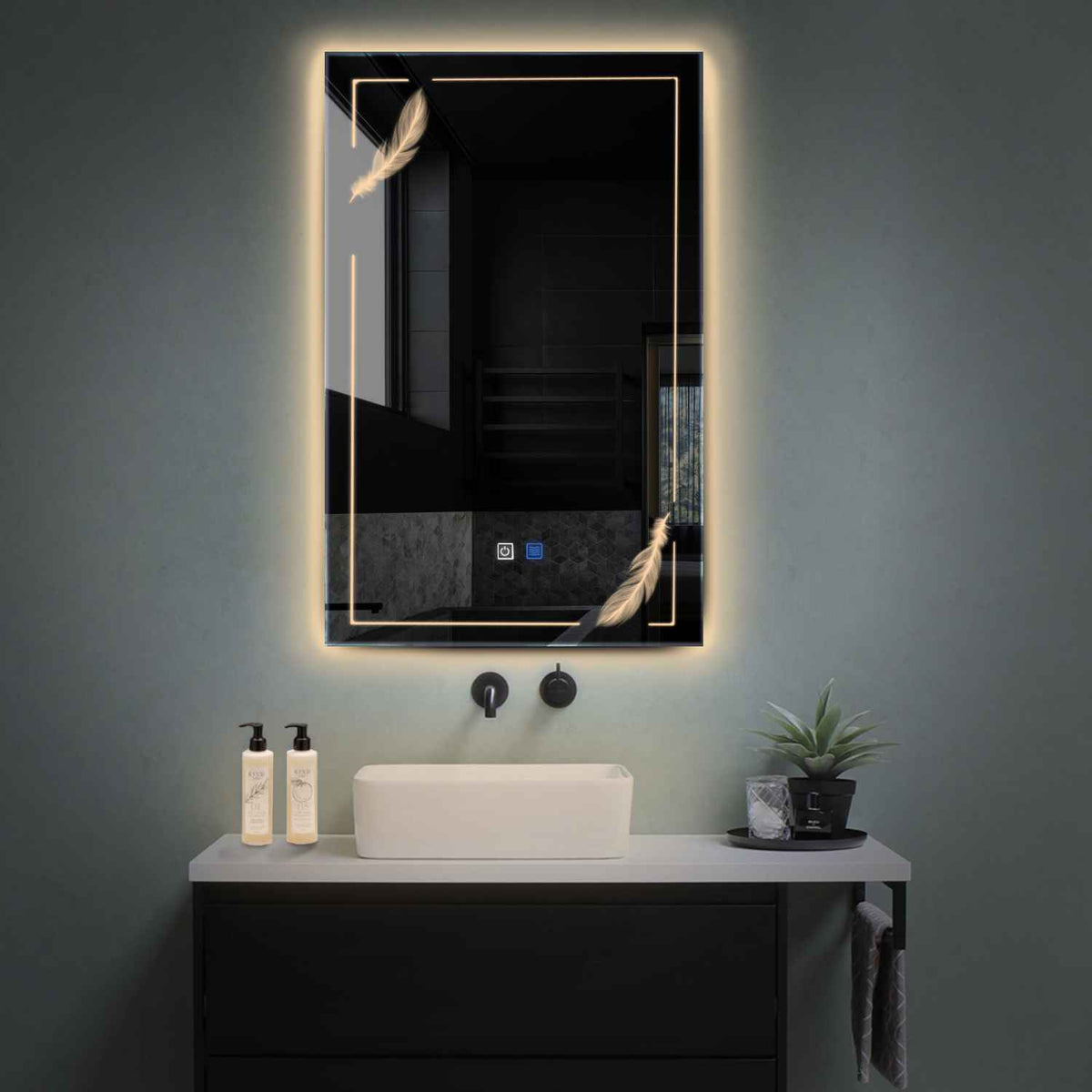 Vertical LED Mirror | Touch Buttons | Anti-Fog Function | Warm White Light - Reyze Good Vibes Series Model 2