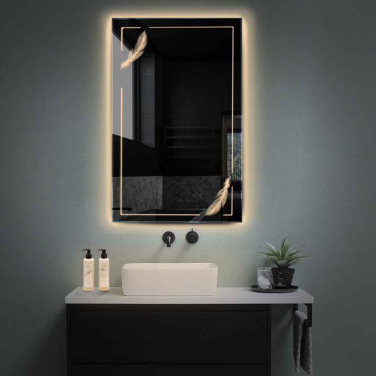 Vertical LED Mirror | Wall Switch Control | Warm White Light - Reyze Good Vibes Series Model 2