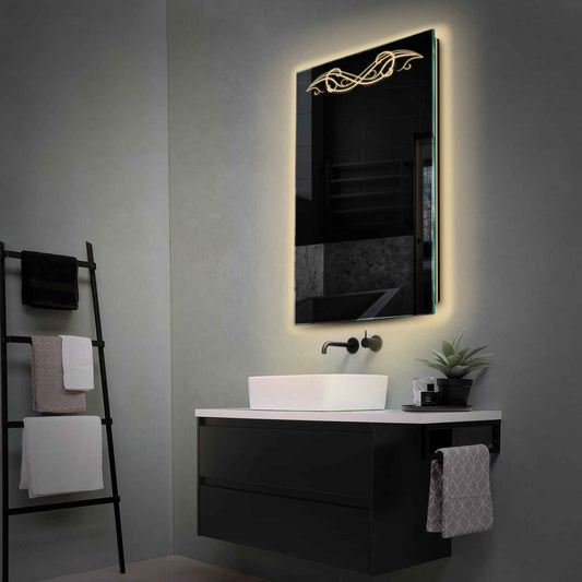 Vertical LED Mirror | Wall Switch Control | Warm White Light - Reyze Good Vibes Series Model 6