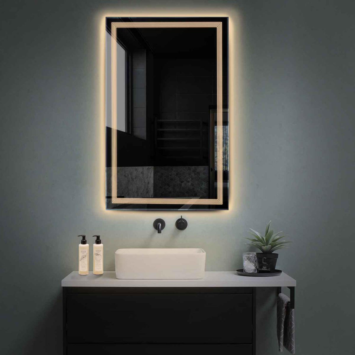 Vertical LED Mirror | Wall Switch Control | Warm White Light - Reyze Minimal Series Model 1