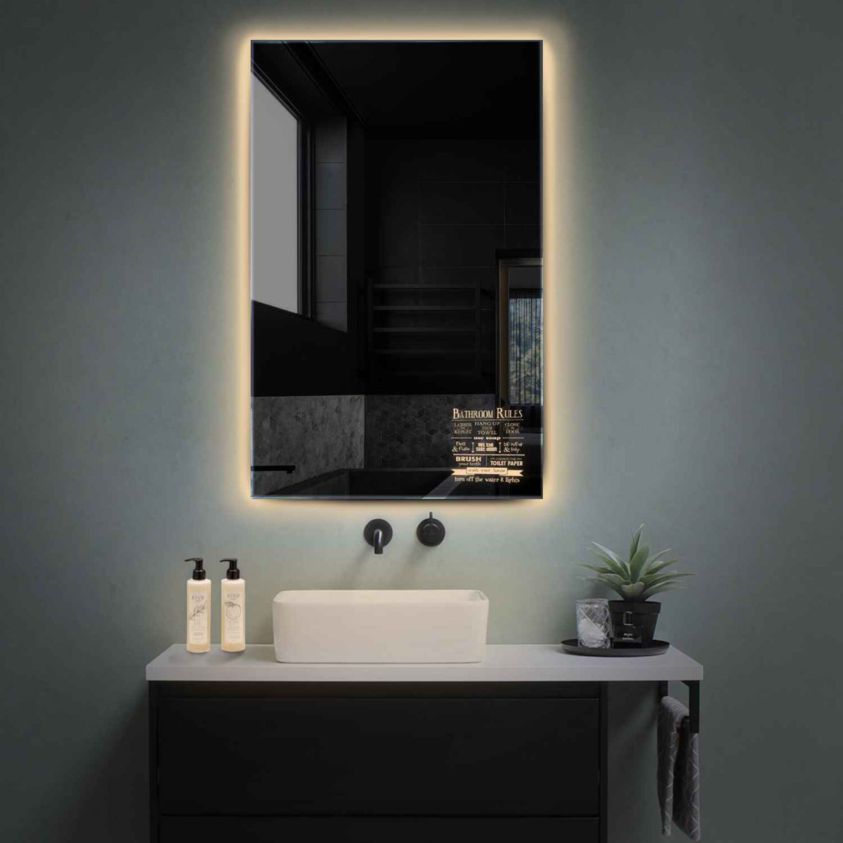 Vertical LED Mirror | Wall Switch Control | Warm White Light - Reyze Motivated Series Model 5