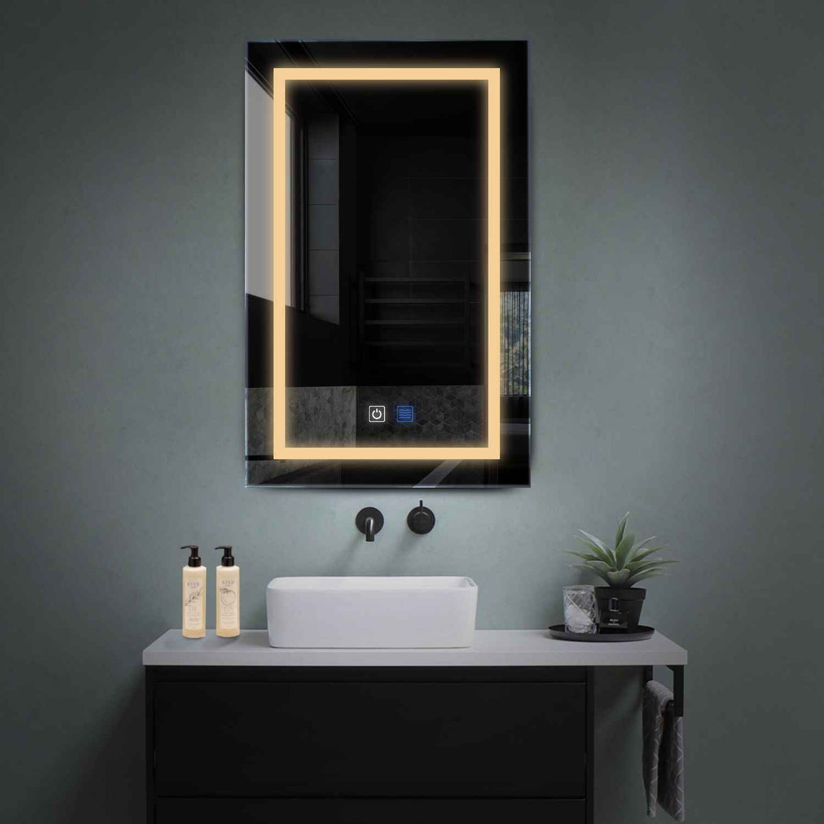 Vertical LED Mirror | Touch Buttons | Anti-Fog Function | Warm White Light - Reyze Salono Series Model 1