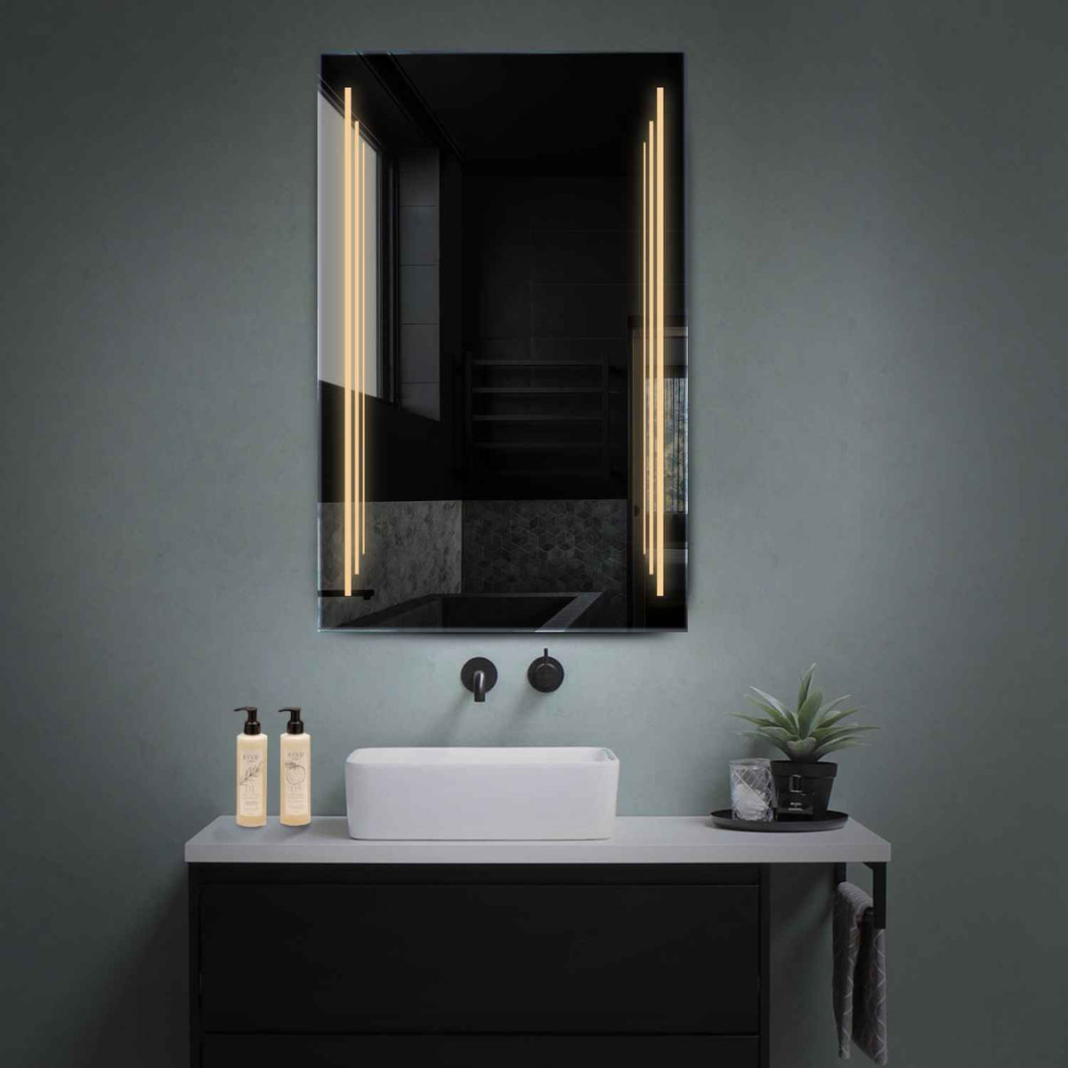 Vertical LED Mirror | Wall Switch Control | Warm White Light - Reyze Salono Series Model 8