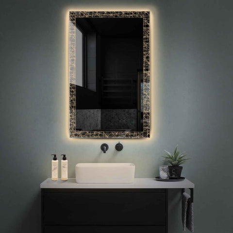Vertical LED Mirror | Wall Switch Control | Warm White Light - Reyze Simetria Series Model 1