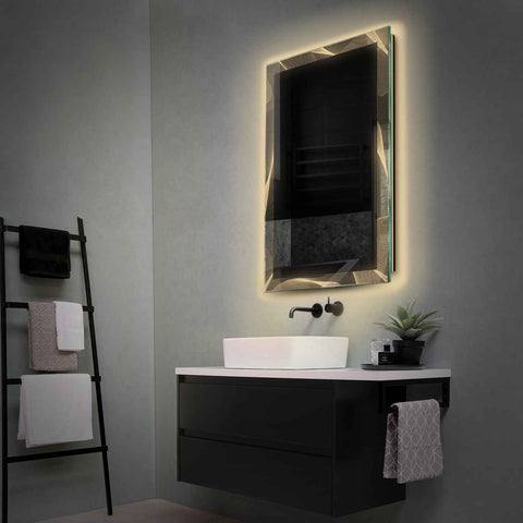 Vertical LED Mirror | Wall Switch Control | Warm White Light - Reyze Simetria Series Model 2