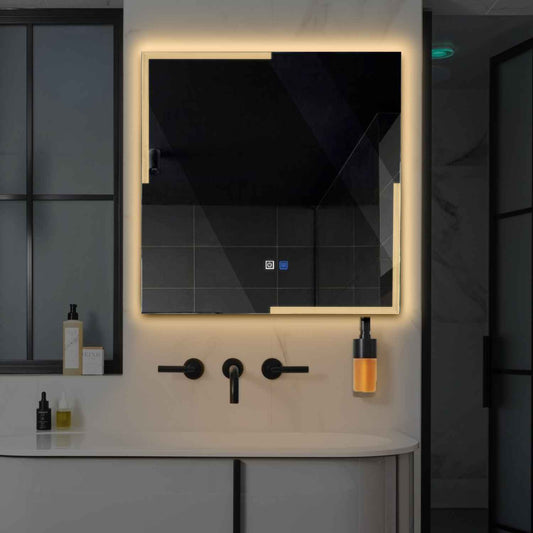 Square LED Mirror | Touch Buttons | Anti-Fog Function | Warm White Light - Reyze Edge Series Model 2