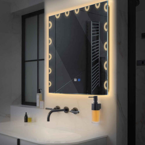 Square LED Mirror | Touch Buttons | Anti-Fog Function | Warm White Light - Reyze Edge Series Model 4