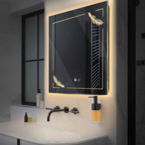 Square LED Mirror | Touch Buttons | Anti-Fog Function | Warm White Light - Reyze Good Vibes Series Model 2