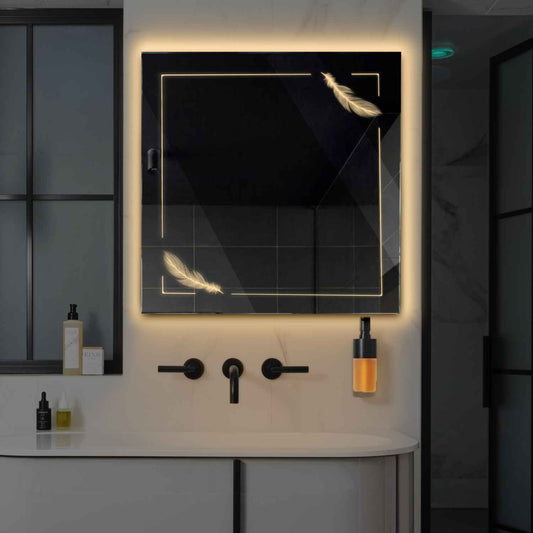 Square LED Mirror | Wall Switch Control | Warm White Light - Reyze Good Vibes Series Model 2