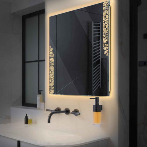 Square LED Mirror | Wall Switch Control | Warm White Light - Reyze Good Vibes Series Model 4