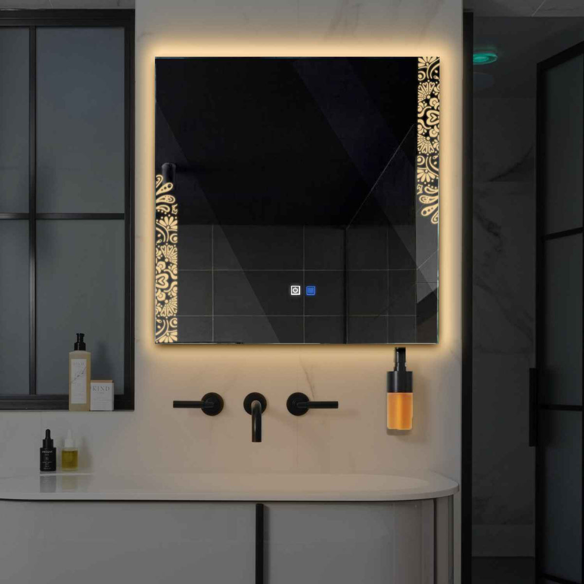 Square LED Mirror | Touch Buttons | Anti-Fog Function | Warm White Light - Reyze Good Vibes Series Model 4