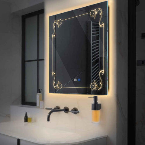 Square LED Mirror | Touch Buttons | Anti-Fog Function | Warm White Light - Reyze Good Vibes Series Model 5