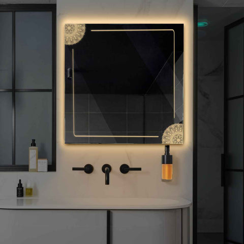 Square LED Mirror | Wall Switch Control | Warm White Light - Reyze Good Vibes Series Model 7