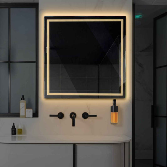 Square LED Mirror | Wall Switch Control | Warm White Light - Reyze Minimal Series Model 1
