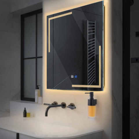 Square LED Mirror | Touch Buttons | Anti-Fog Function | Warm White Light - Reyze Minimal Series Model 2
