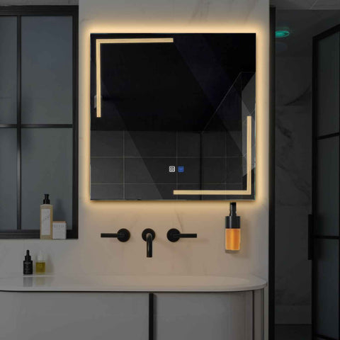 Square LED Mirror | Touch Buttons | Anti-Fog Function | Warm White Light - Reyze Minimal Series Model 2