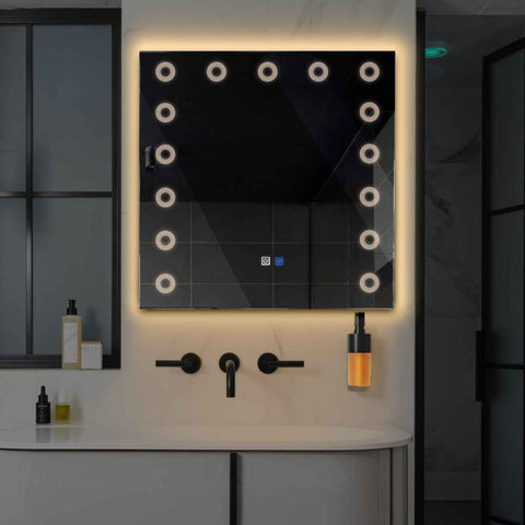 Square LED Mirror | Touch Buttons | Anti-Fog Function | Warm White Light - Reyze Minimal Series Model 4