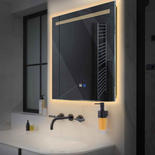 Square LED Mirror | Touch Buttons | Anti-Fog Function | Warm White Light - Reyze Minimal Series Model 5
