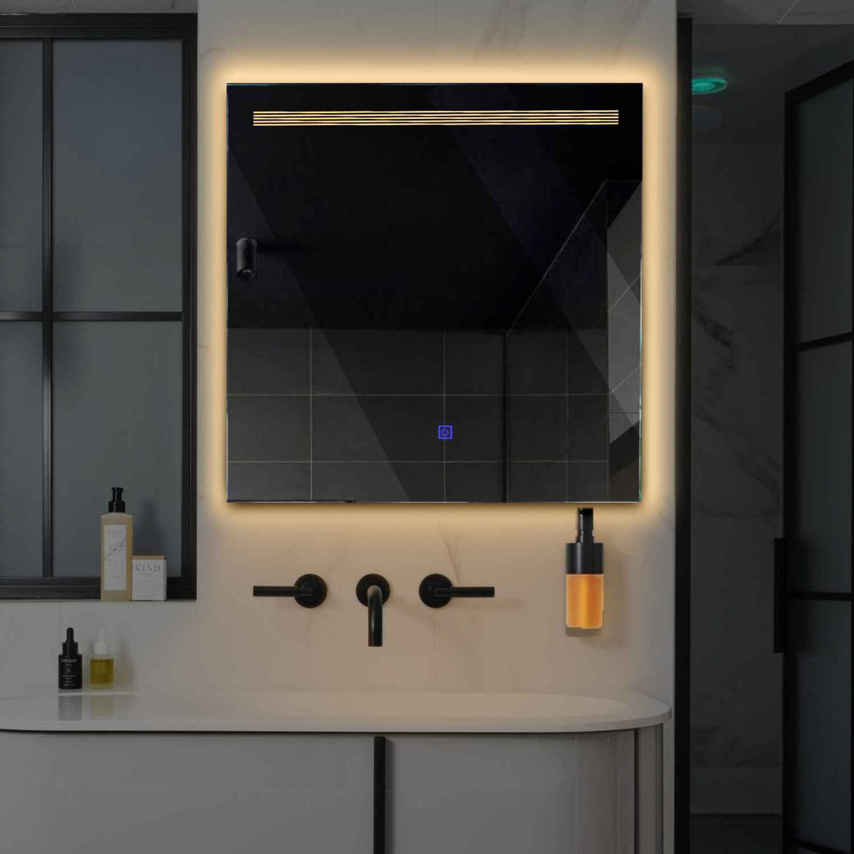Square LED Mirror | Touch Button | Warm White Light - Reyze Minimal Series Model 5