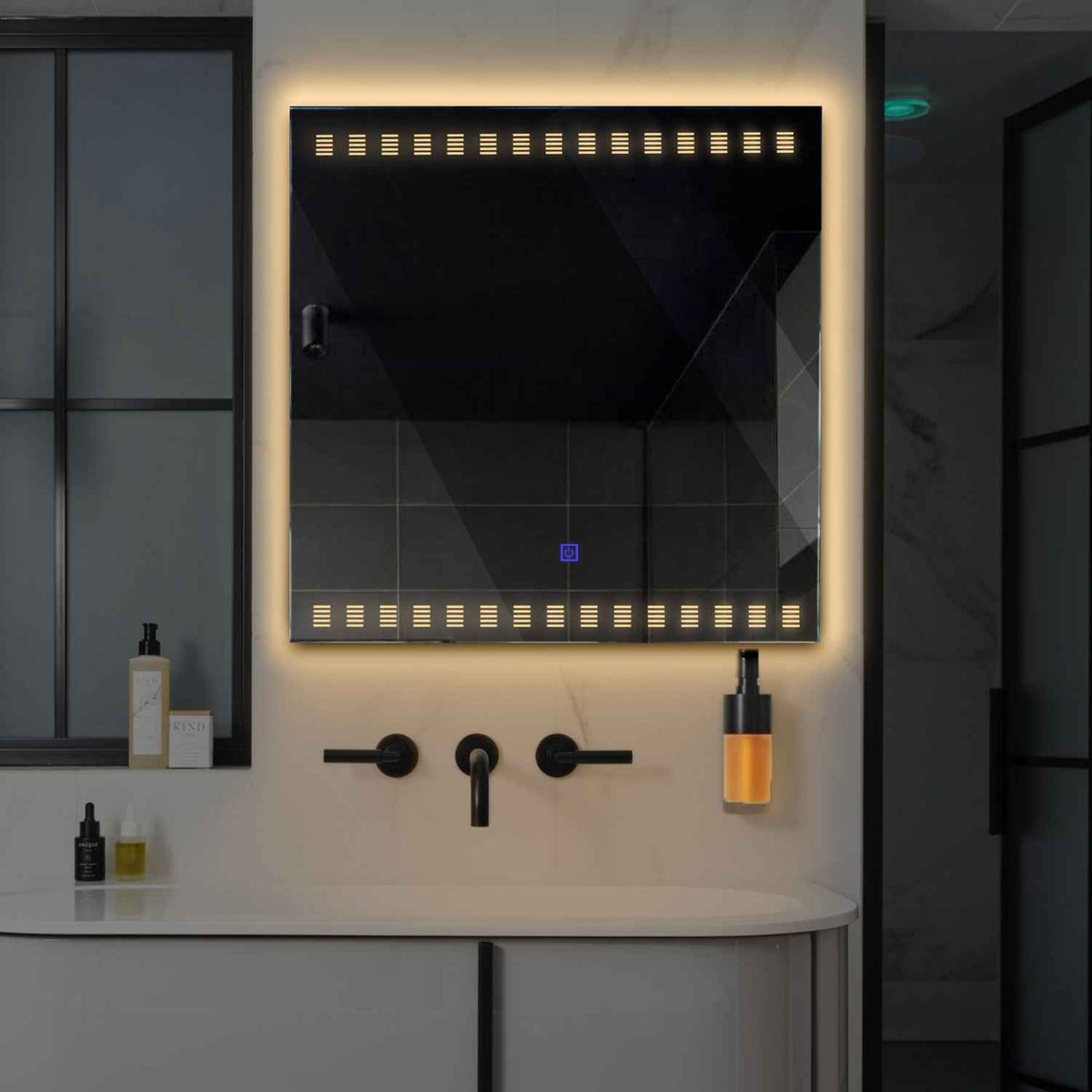 Square LED Mirror | Touch Button | Warm White Light - Reyze Minimal Series Model 6