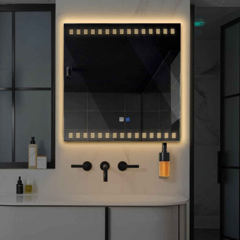 Square LED Mirror | Touch Buttons | Anti-Fog Function | Warm White Light - Reyze Minimal Series Model 6