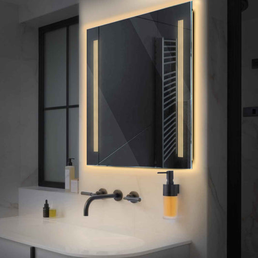 Square LED Mirror | Wall Switch Control | Warm White Light - Reyze Minimal Series Model 7