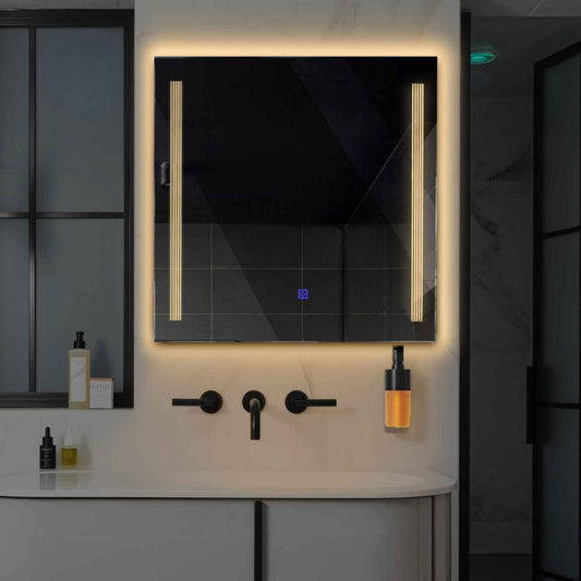 Square LED Mirror | Touch Button | Warm White Light - Reyze Minimal Series Model 7