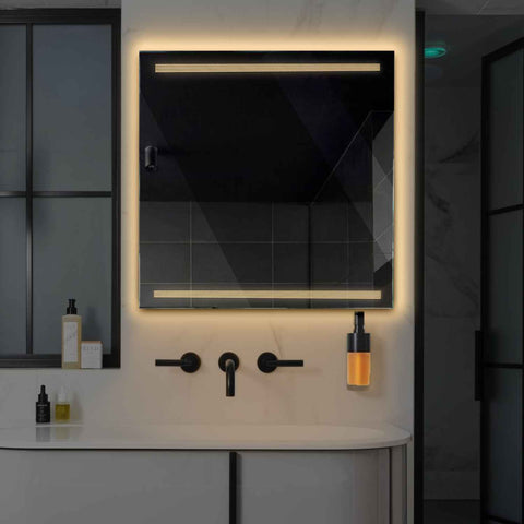 Square LED Mirror | Wall Switch Control | Warm White Light - Reyze Minimal Series Model 8