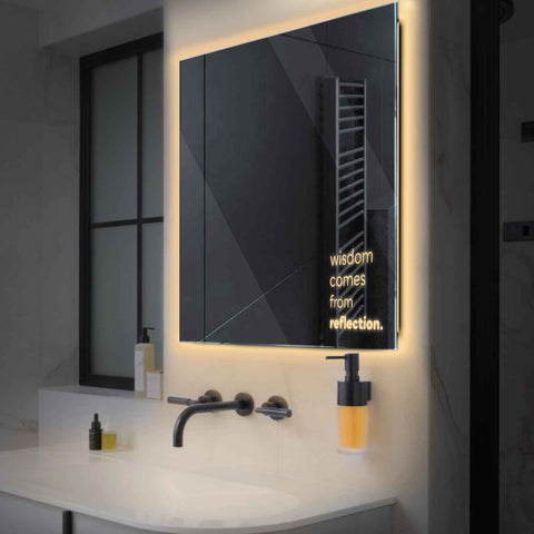 Square LED Mirror | Wall Switch Control | Warm White Light - Reyze Motivated Series Model 1