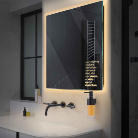 Square LED Mirror | Wall Switch Control | Warm White Light - Reyze Motivated Series Model 2