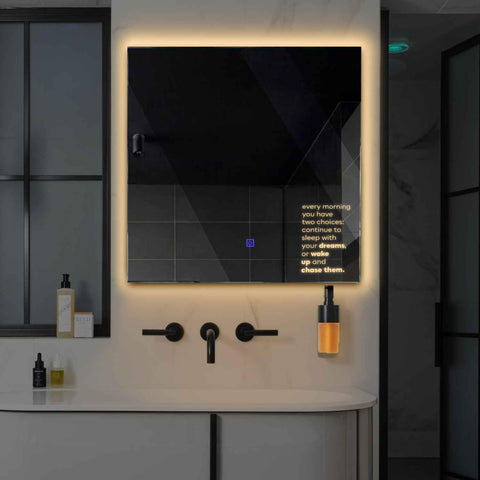 Square LED Mirror | Touch Button | Warm White Light - Reyze Motivated Series Model 2
