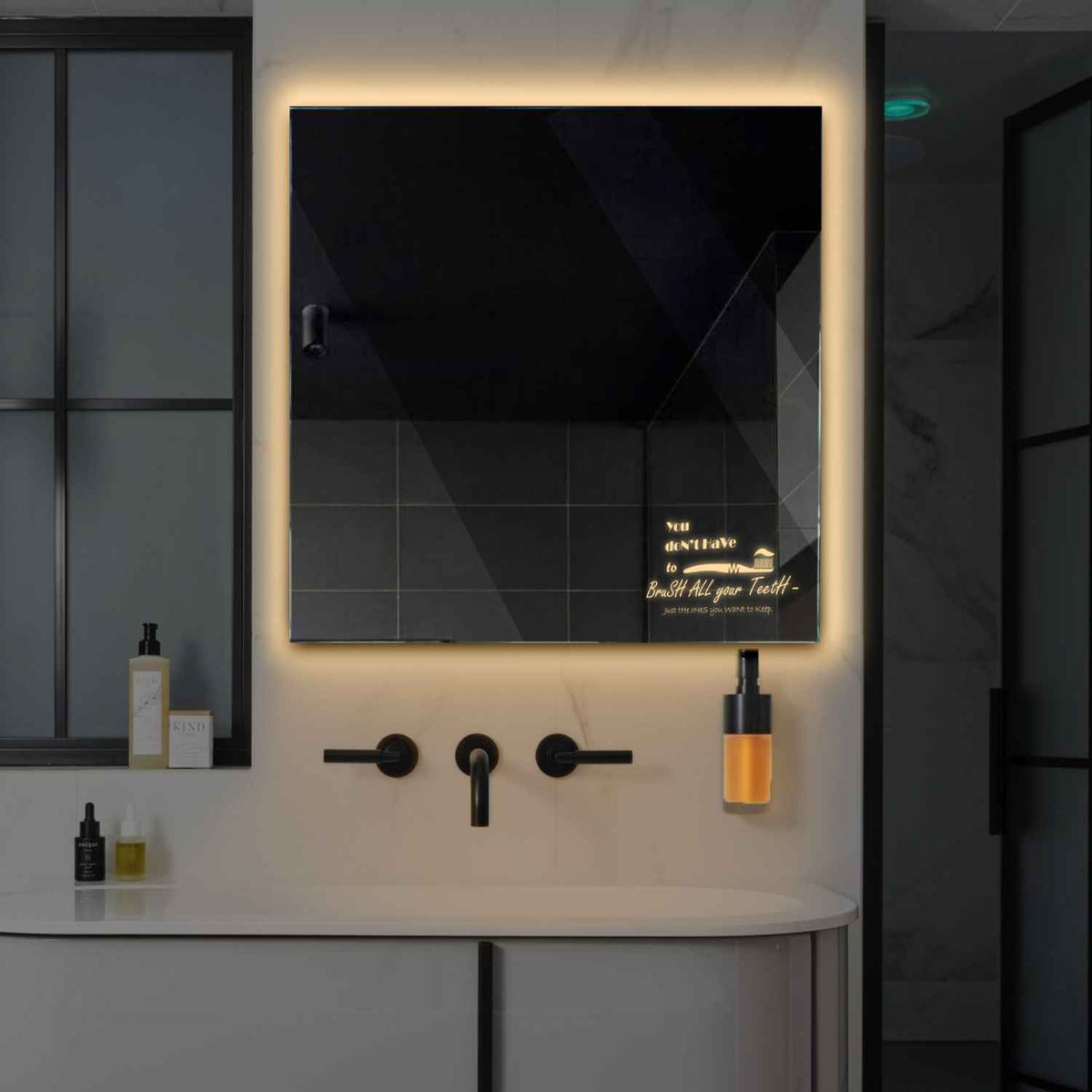 Square LED Mirror | Wall Switch Control | Warm White Light - Reyze Motivated Series Model 3