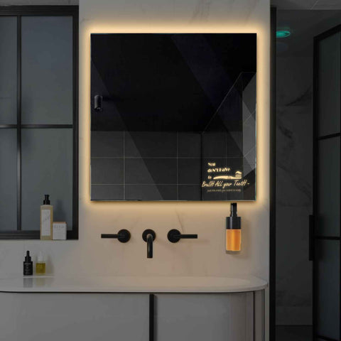 Square LED Mirror | Wall Switch Control | Warm White Light - Reyze Motivated Series Model 3