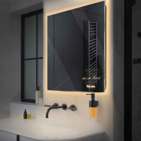 Square LED Mirror | Wall Switch Control | Warm White Light - Reyze Motivated Series Model 4