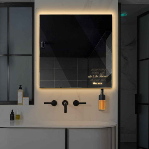 Square LED Mirror | Wall Switch Control | Warm White Light - Reyze Motivated Series Model 4
