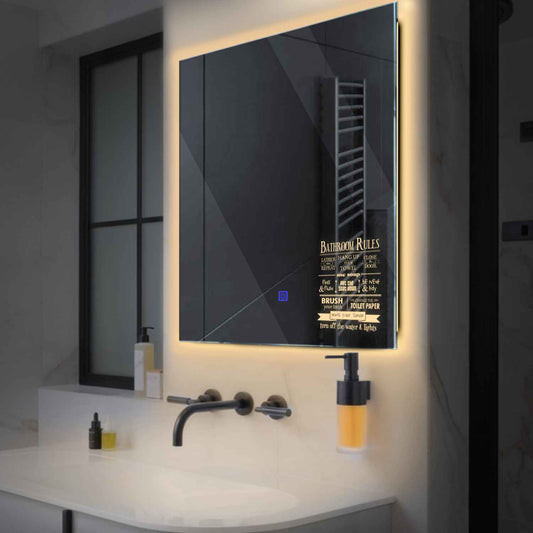 Square LED Mirror | Touch Button | Warm White Light - Reyze Motivated Series Model 5