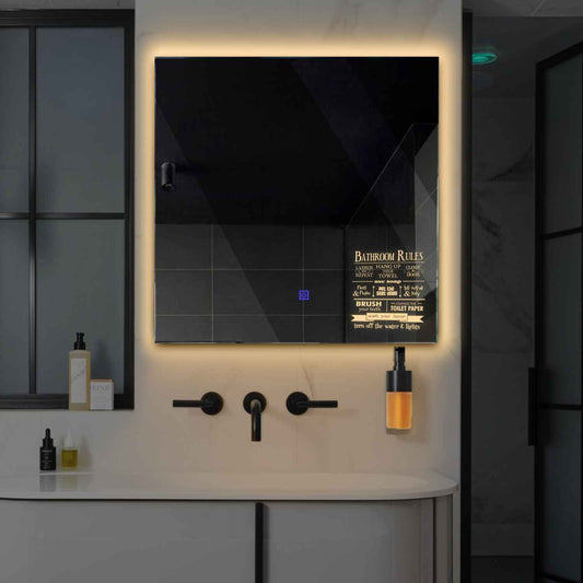 Square LED Mirror | Touch Button | Warm White Light - Reyze Motivated Series Model 5