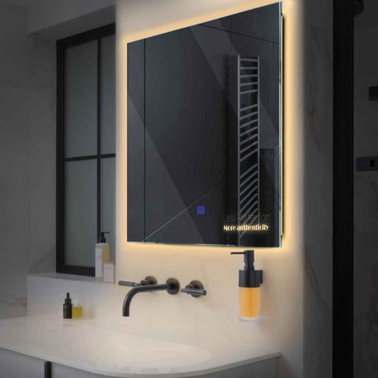 Square LED Mirror | Touch Button | Warm White Light - Reyze Motivated Series Model 7