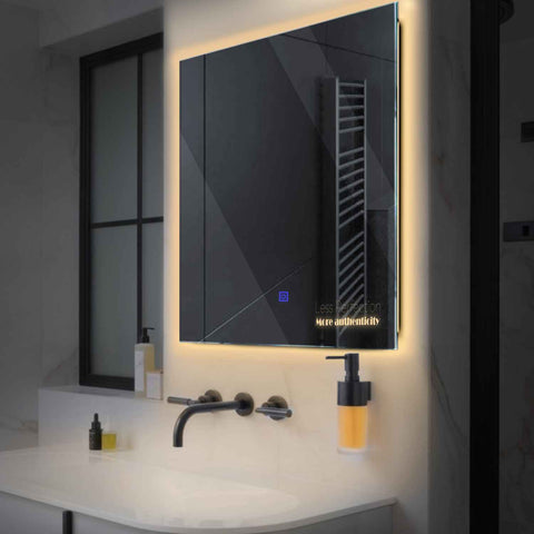 Square LED Mirror | Touch Button | Warm White Light - Reyze Motivated Series Model 7
