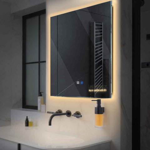 Square LED Mirror | Touch Buttons | Anti-Fog Function | Warm White Light - Reyze Motivated Series Model 7