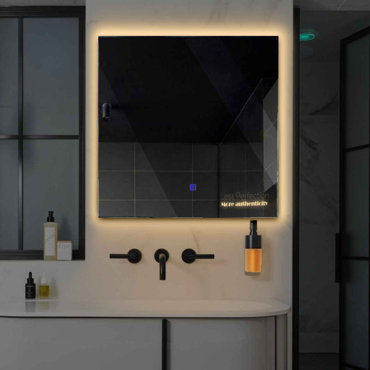 Square LED Mirror | Touch Button | Warm White Light - Reyze Motivated Series Model 7